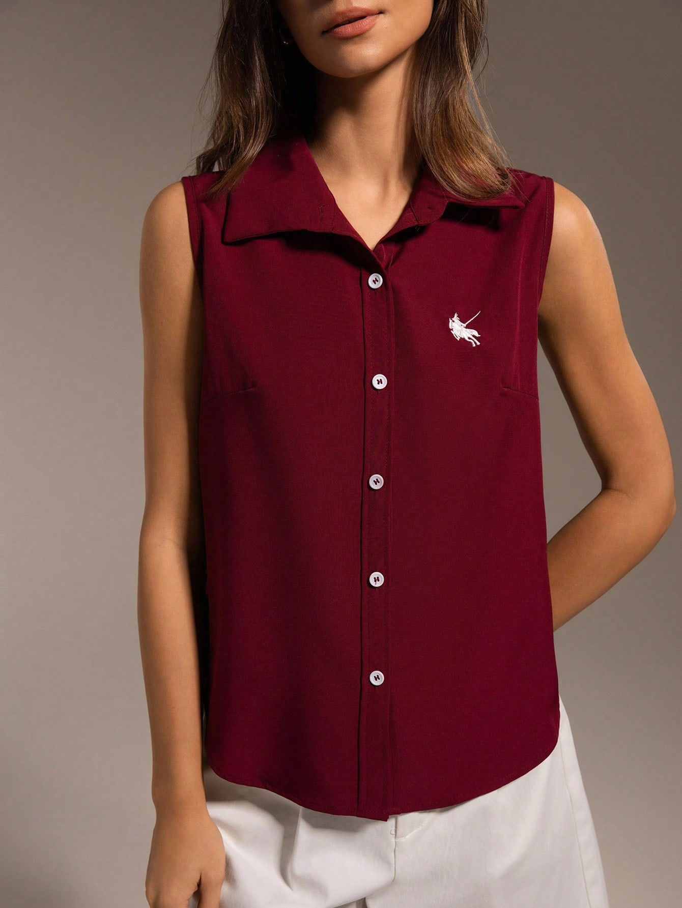 Madison Sleeveless Shirt – Burgundy