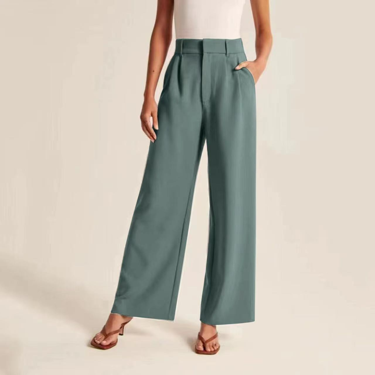 Urban Chic Wide-Leg Trousers with Pockets - Sleek High-Waist Cut
