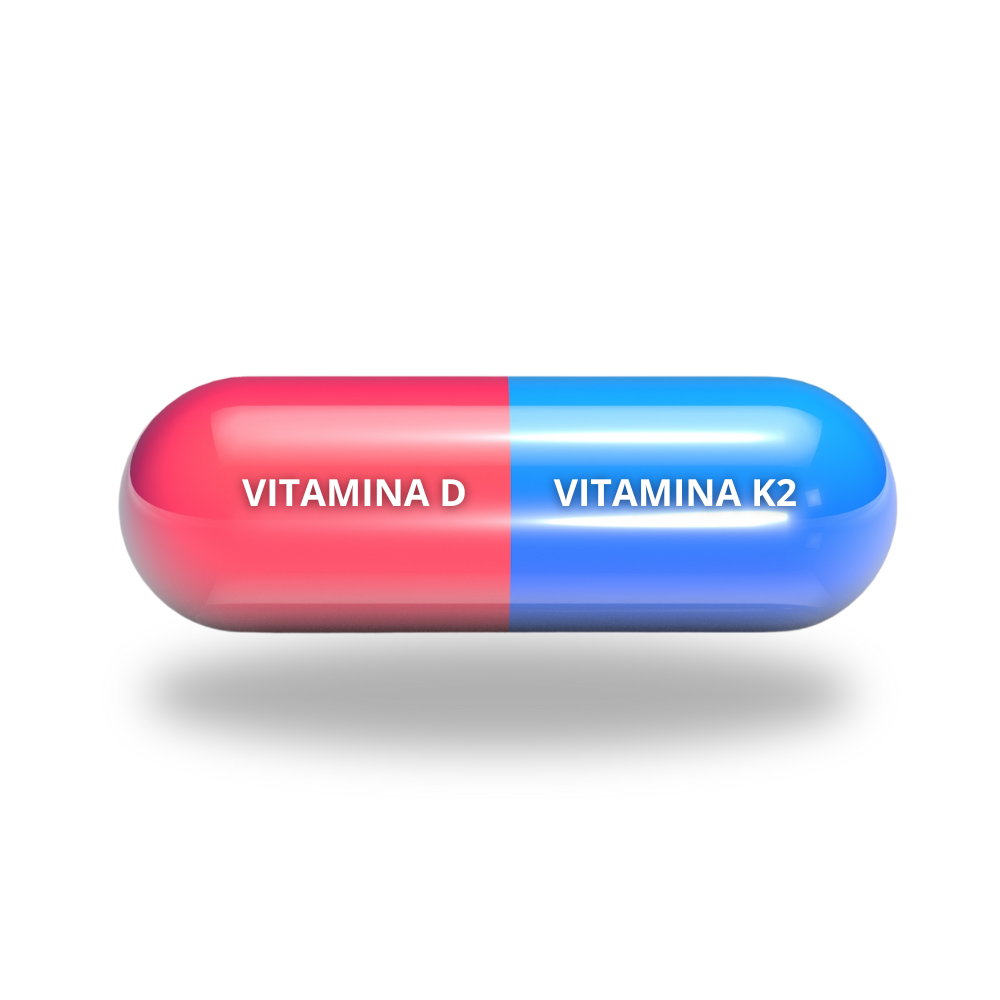Frascos de suplementos de vitamina D3 e K2