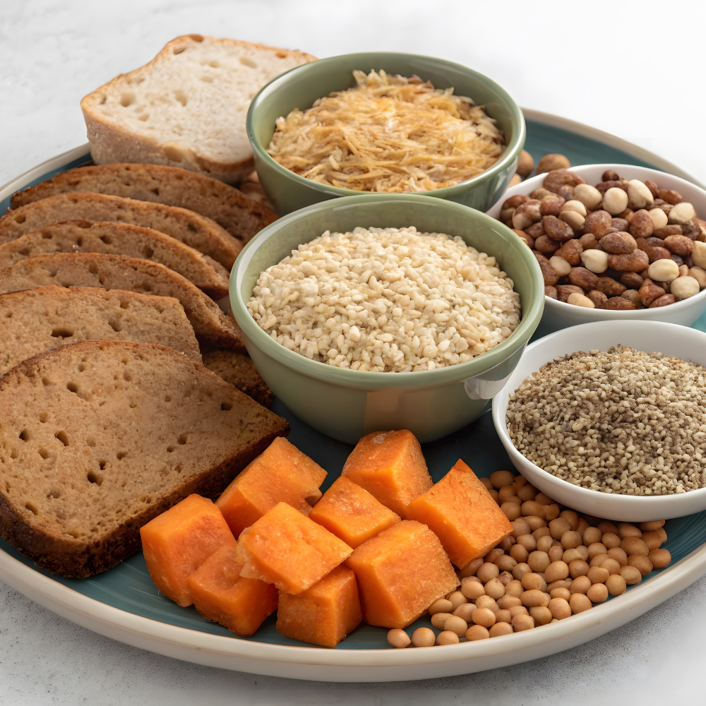 Prato com alimentos ricos em fibras fermentativas