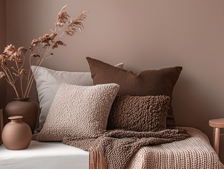 Cushions and throws in soft tones of chocolate and cream