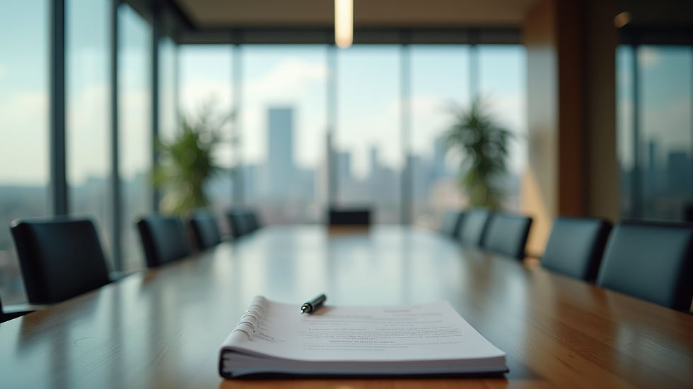 Vue en plongée d’une salle de réunion avec des documents d’audit