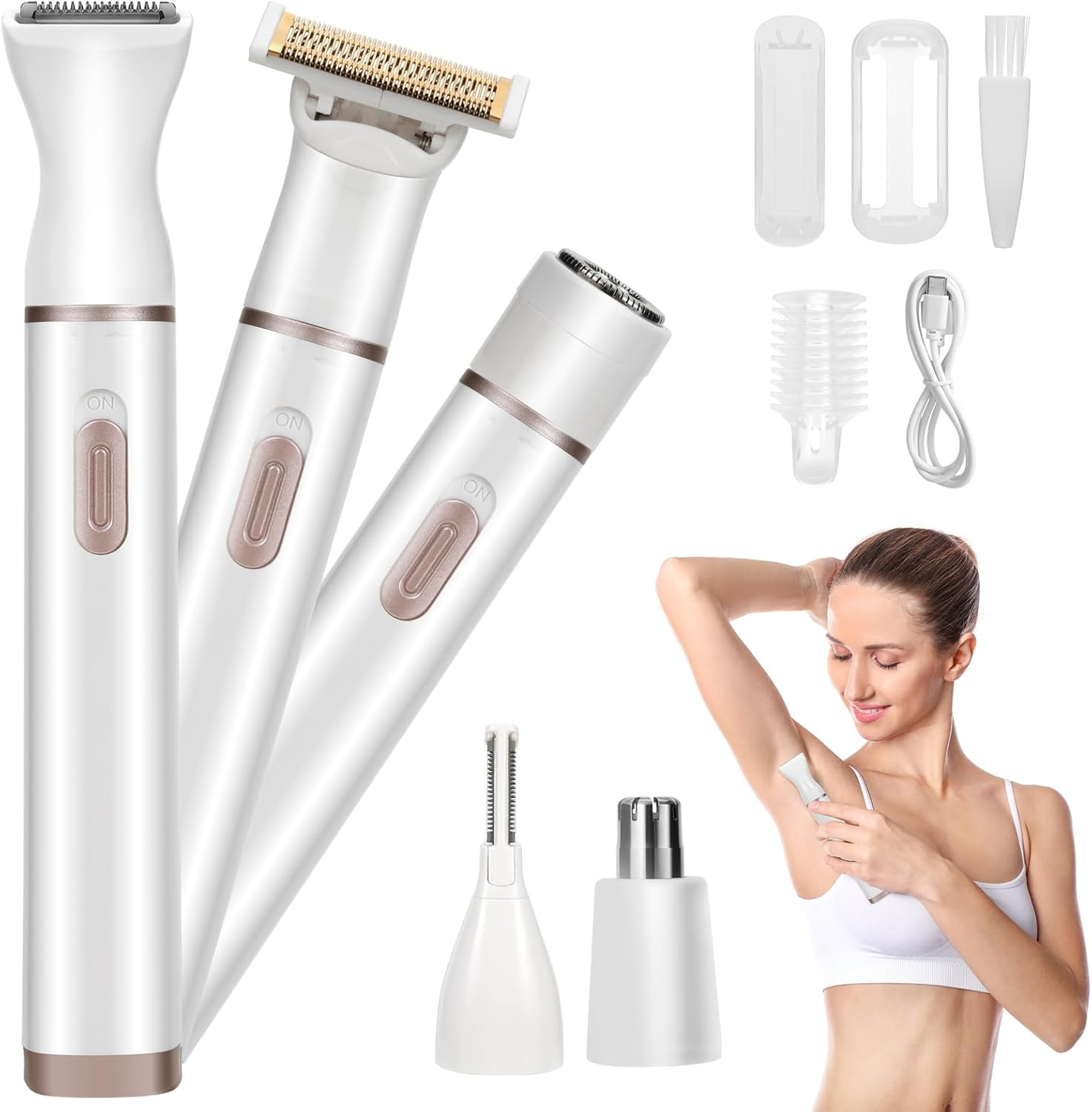 Ladies Body Hair Groomer,Women'S Electric 5 in 1 Dry & Wet Cordless Waterproof F