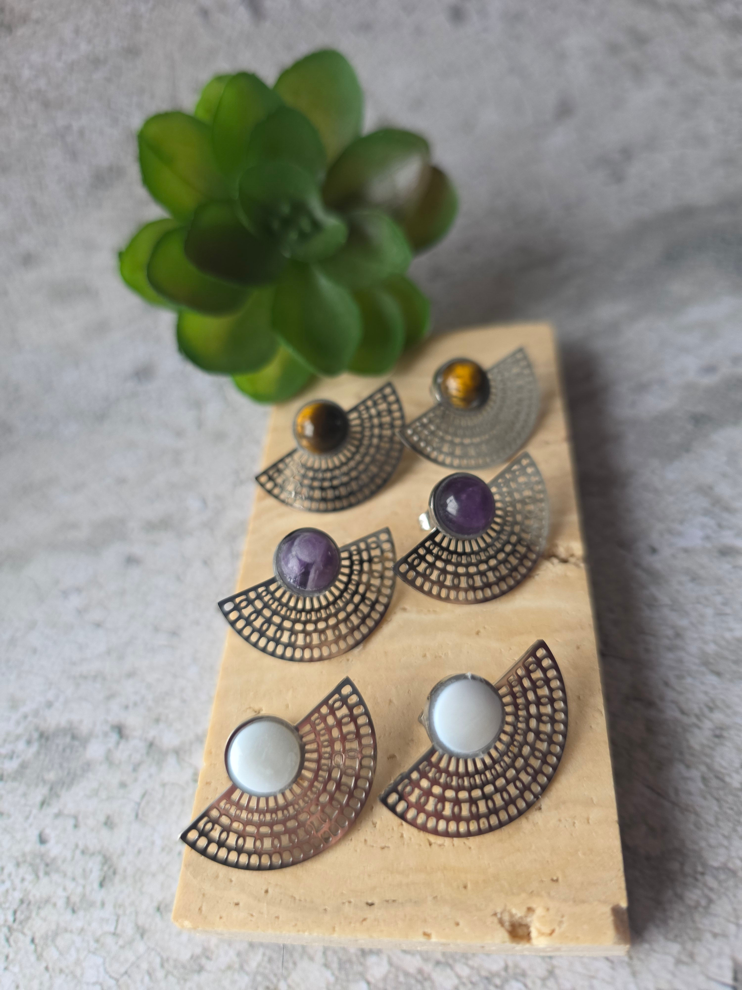 Boucles d'oreilles Éventails Argenté