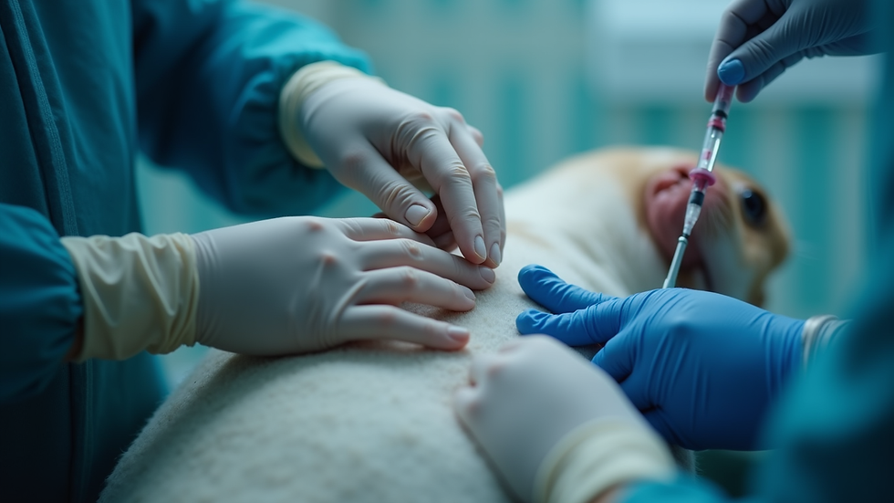 Close-up view of stem cell injection procedure in veterinary medicine