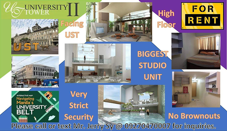 STUDIO UNIT FOR RENT IN UNIVERSITY TOWER 2 (GALICIA STREET) (INFRONT OF UST)