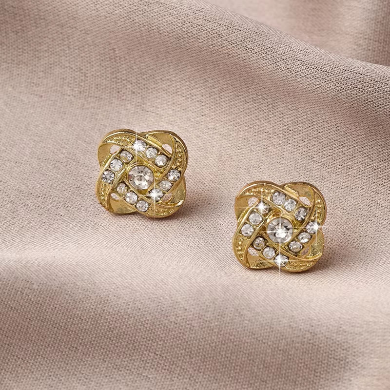 Thumbnail: Light Luxury Zircon Stud Earrings Simple Cross Hollow Geometric Earrings Wedding