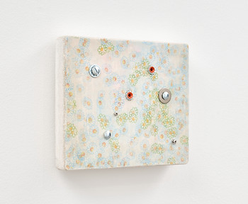 Luca Staccioli, Falling flowers (inerti) #9, 2025, toilet paper, ink, acrylic resin on box cast of reinforced concrete, resin and marble dust, aluminium, steel screws, washers, plastic plug, 30 x 25 x 5 cm, Rossella Farinotti