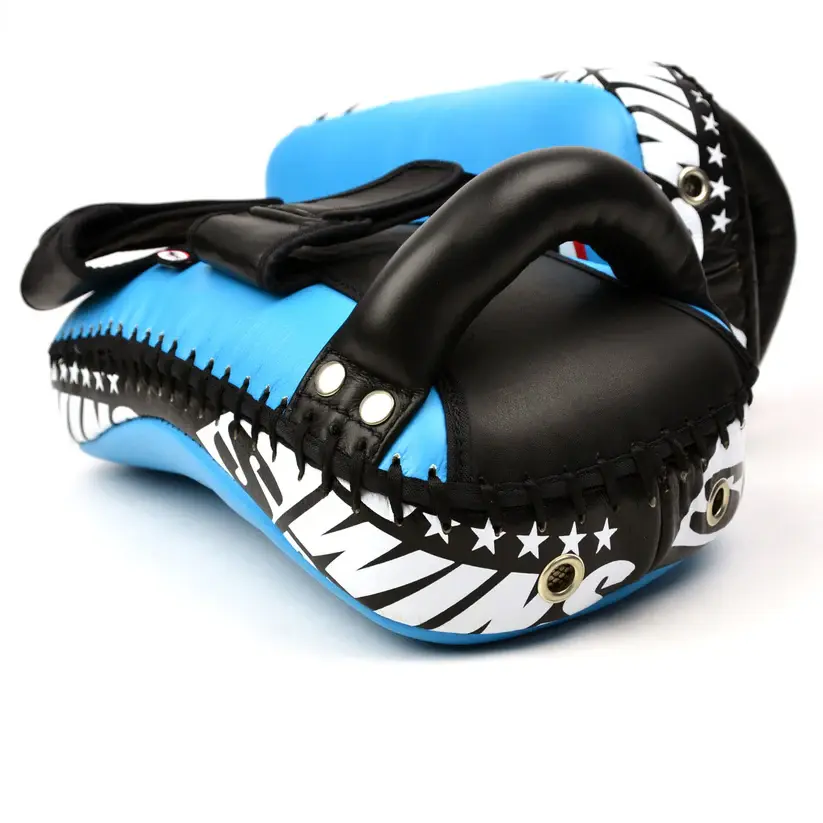 Thumbnail: Twins Curved Leather Thai Kick Pads - KPL10 Blue