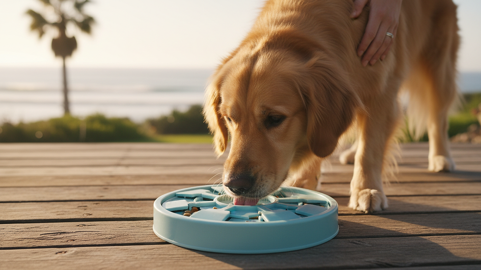 Close-up view of a dog playing with an interactive treat puzzle toy
