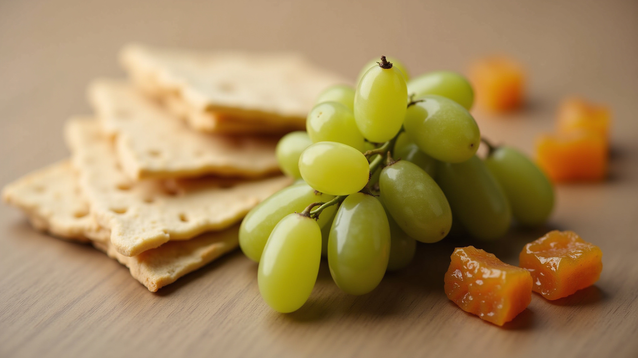 A vine of grapes and salty crackers