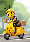 create a cartoon bee on a moped delivering food.jpg