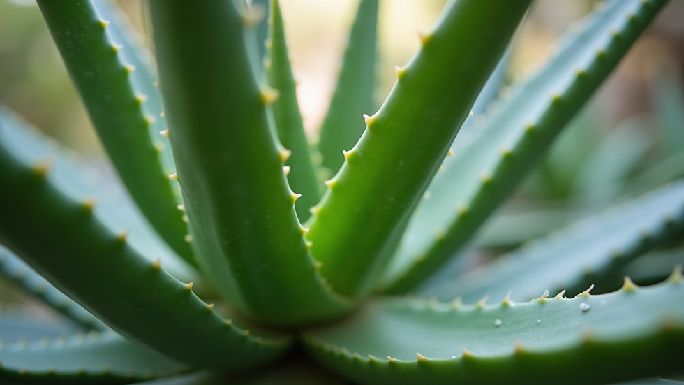 Eye-level view of aloe vera plant with fresh green leaves