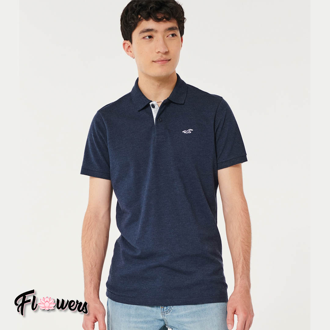 BlusaPolo Hollister Heather Navy - Azul Marinho
