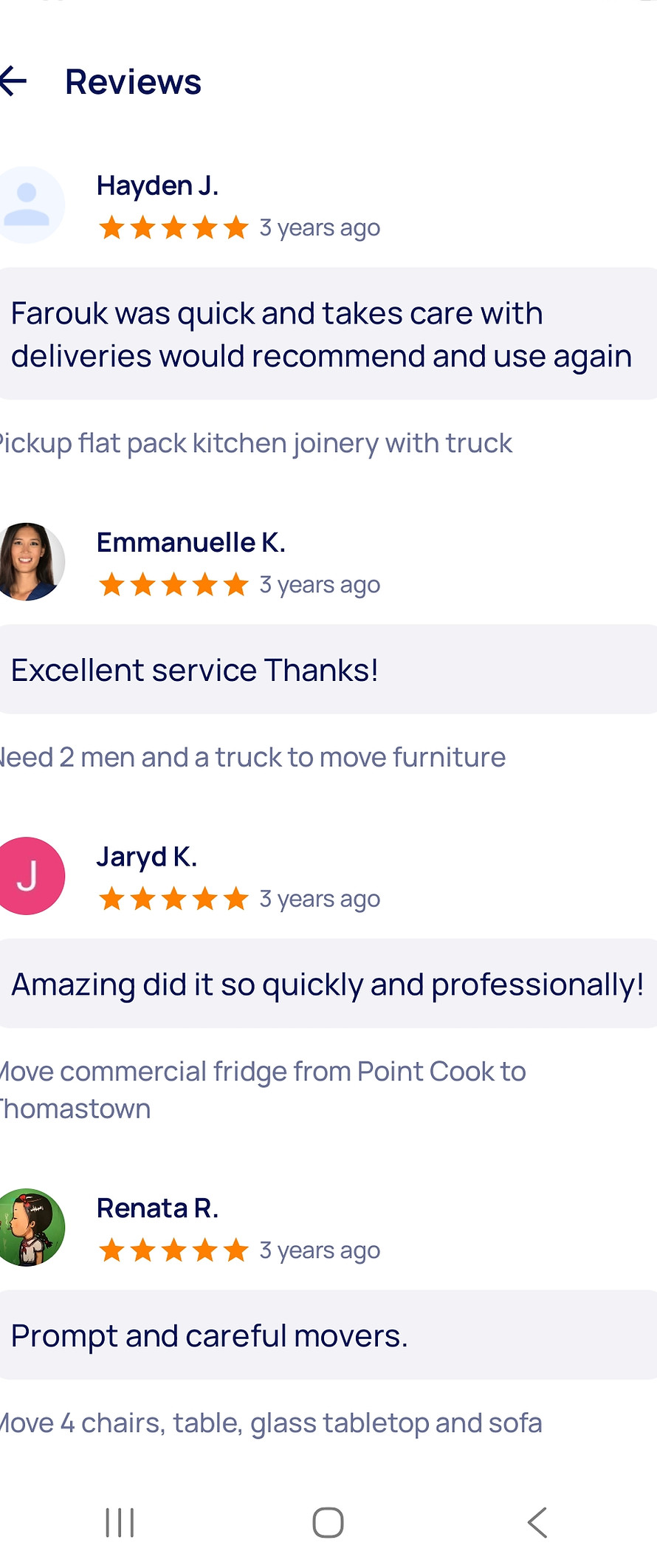 mobile screenshot of 5-star logistics review