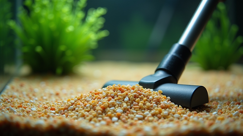 Close-up view of aquarium gravel being vacuumed
