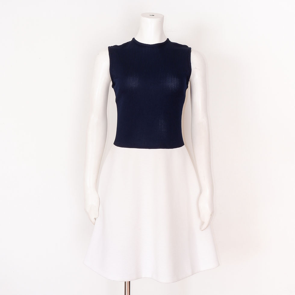 1970s Blue Dress with White Skirt - Small