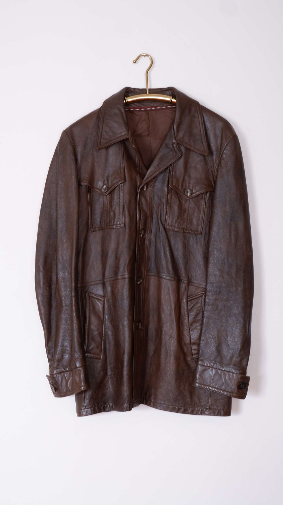 Thumbnail: 1970s Brown Leather Button up Moto Jacket - M