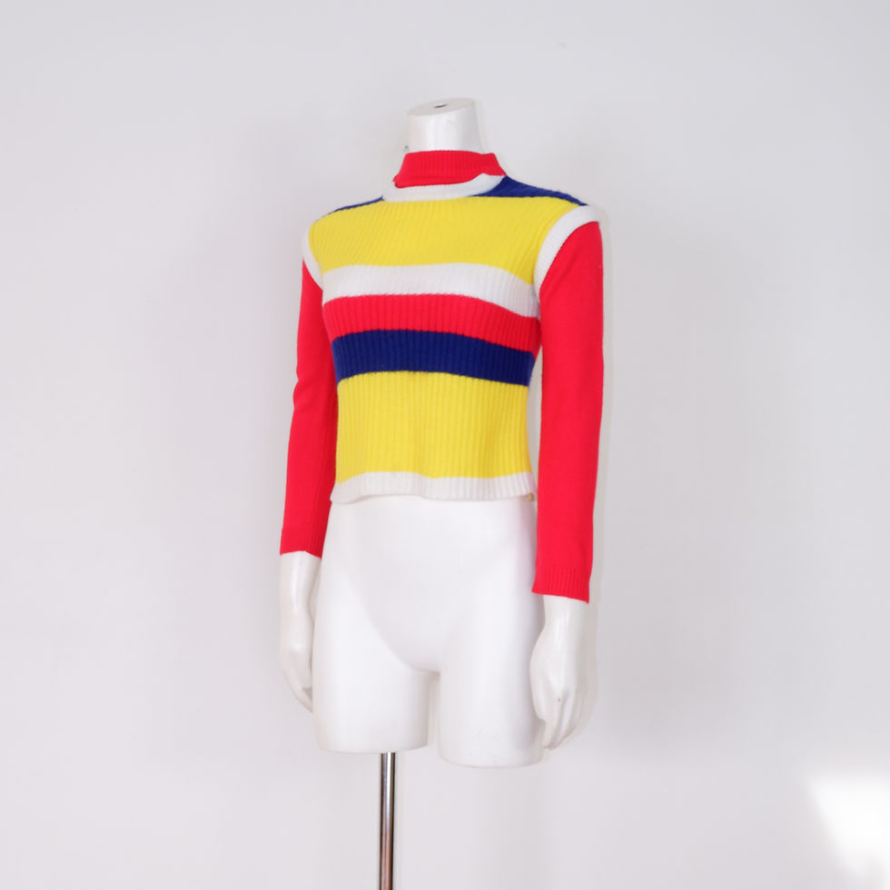 1970s Crop Sweater - Small Vintage Red and Yellow Acrylic Knit Shirt