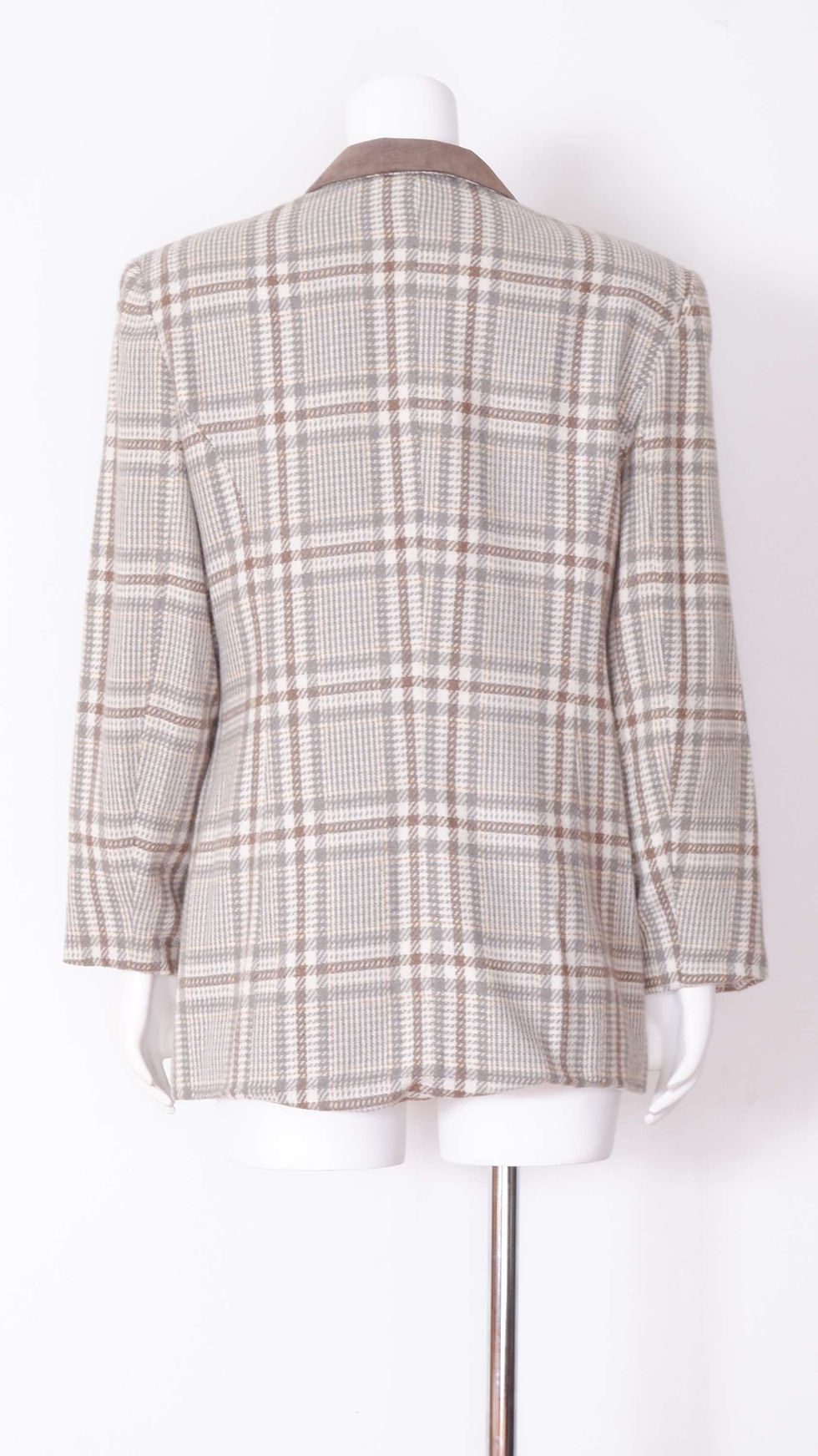 Thumbnail: Vintage Grey Plaid Blazer with Faux Suede Collar - M