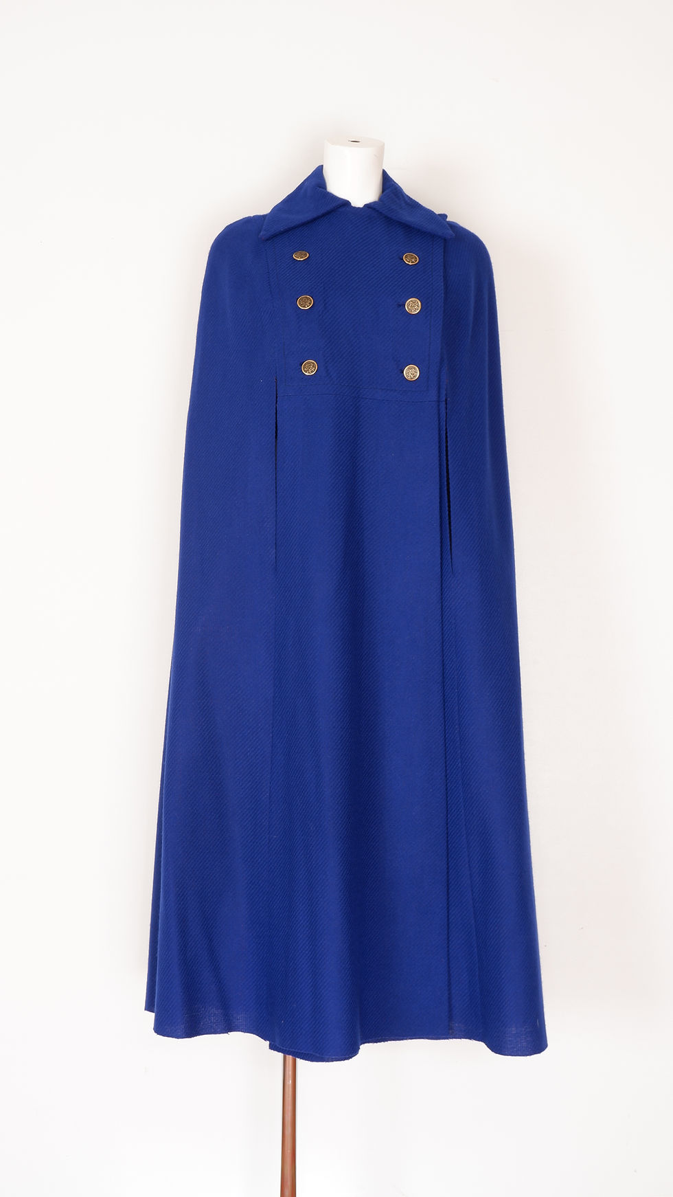 1970s Blue Long Cape - Large Double Breasted Shawl Coat