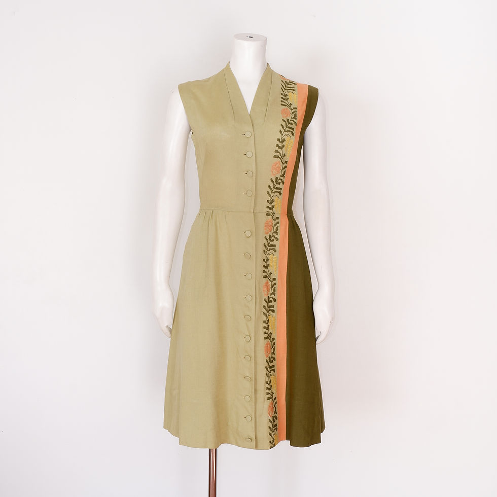 1950s Green and Pink Dress with Buttons - Small Carlye Moygashel