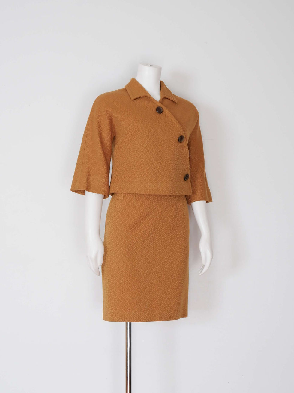 Thumbnail: Vintage 1950s Gold Knit Jacket, Skirt and Hat