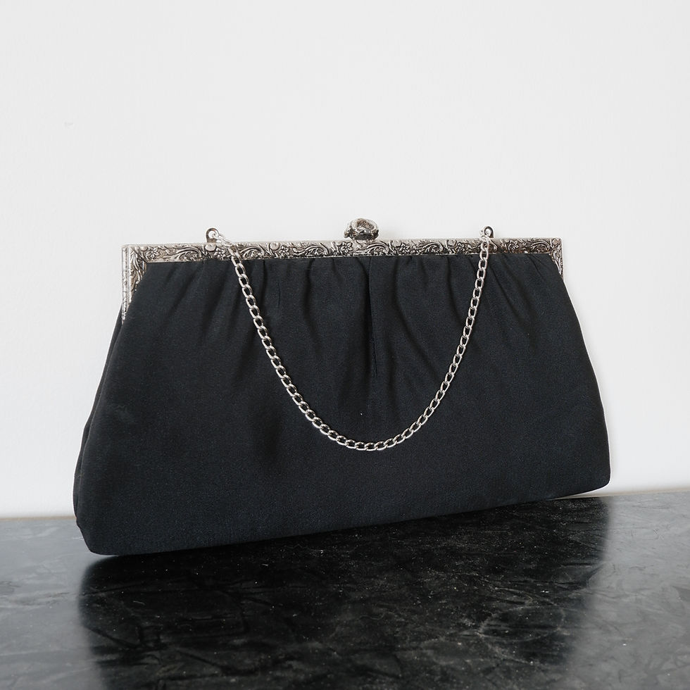 1960s Black Handbag - Silver Tone with Chain by HL USA