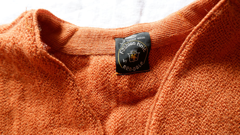 Thumbnail: 1970s Orange Wool Cardigan by Rendale - Medium Vintage V-Neck Pullover