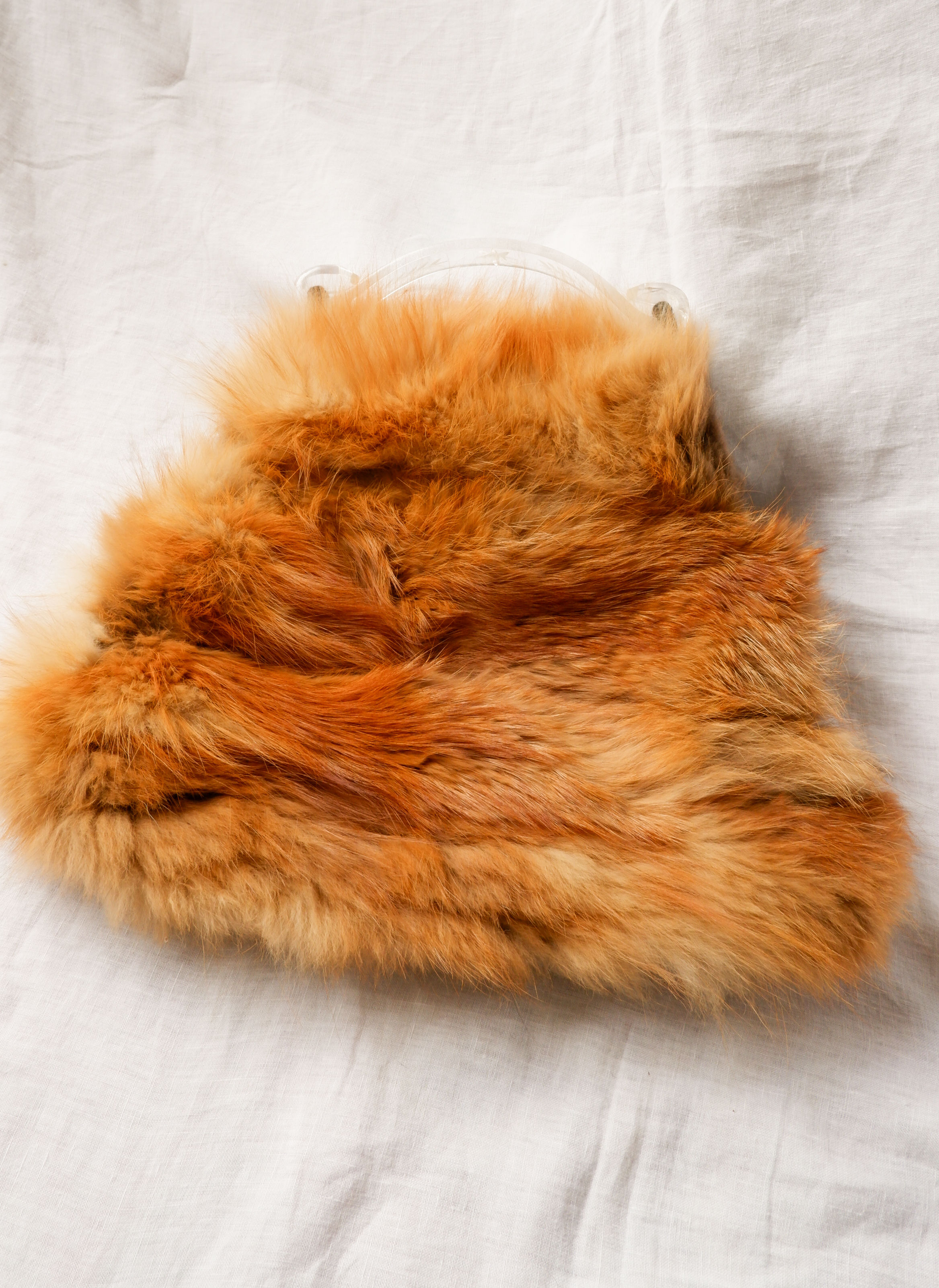 1960s Fur Bag with Zippered Pocket and Acrylic Handle
