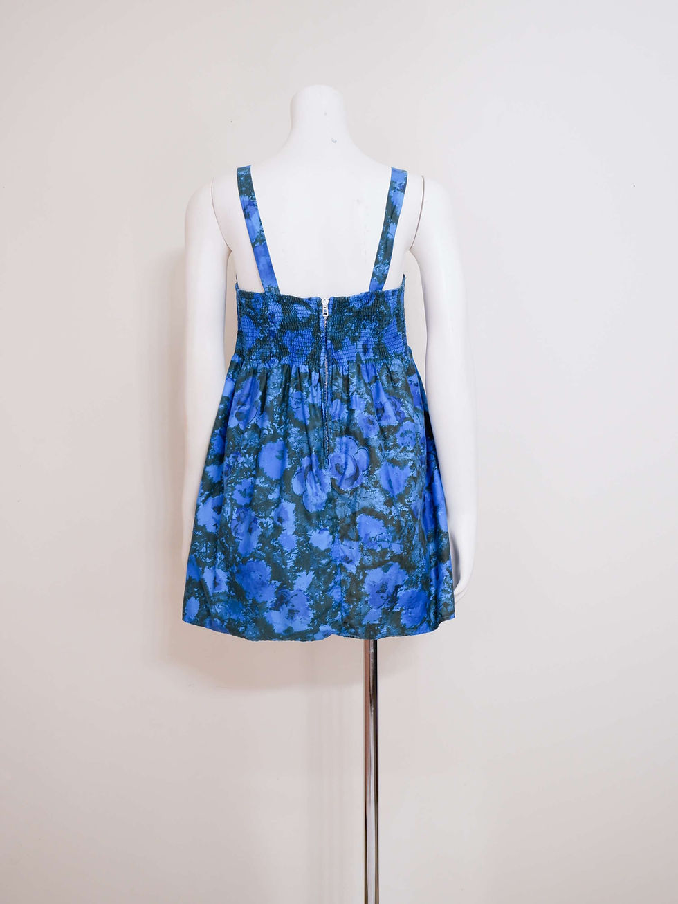 Thumbnail: 1970s Blue Hawaiian Floral Print Top / Mini Dress with Metal Zipper - S