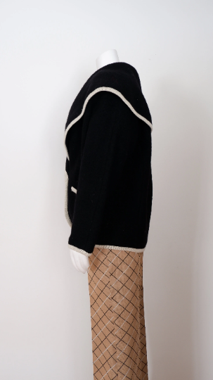 Thumbnail: Vintage Black Wool Cardigan with Large Collar by Laura Ferrante -M/L