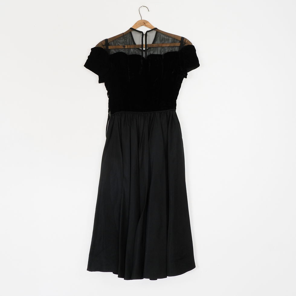 1950s Black Dress - Small, Velvet Bodice with Rhinestones