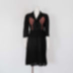 1950s Black Dress - Medium / Large, 3/4 Sleeve with Belt