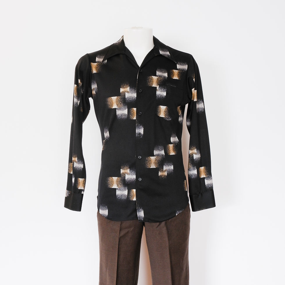 1970s Black Shirt with Novelty Print - Medium, Button Up by Townline