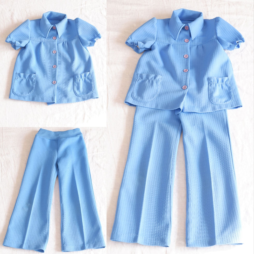 1970s Girls Blue Short Sleeve Top and Wide Leg Pant Set - 6