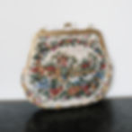 Vintage Petit Point Handbag - White with Floral Country Scene and Gold Frame