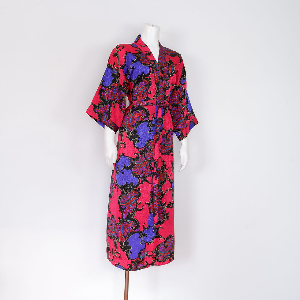 Thumbnail: Purple and Pink Robe - Vintage Abstract Print Housecoat with Tie Waist