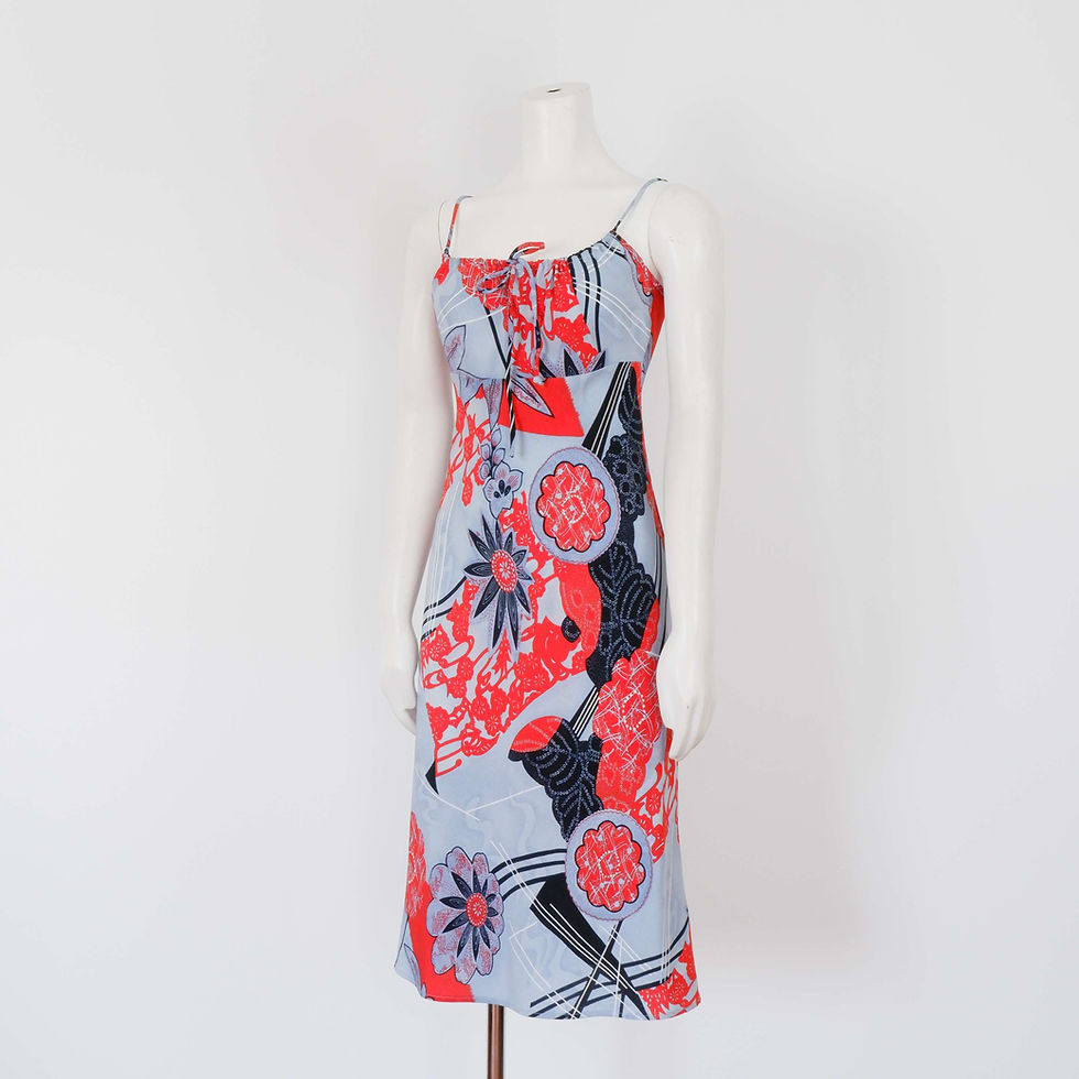 1990s Red and Blue Floral Dress - Small, Spaghetti Strap with Tie Bust