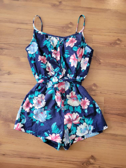 Thumbnail: Vintage Catalina Floral Romper with Tie Waist -M / L