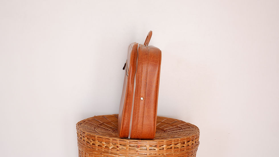 Thumbnail: 1970s Brown Suitcase - Vintage Vinyl 18x12 Inch Luggage Bag
