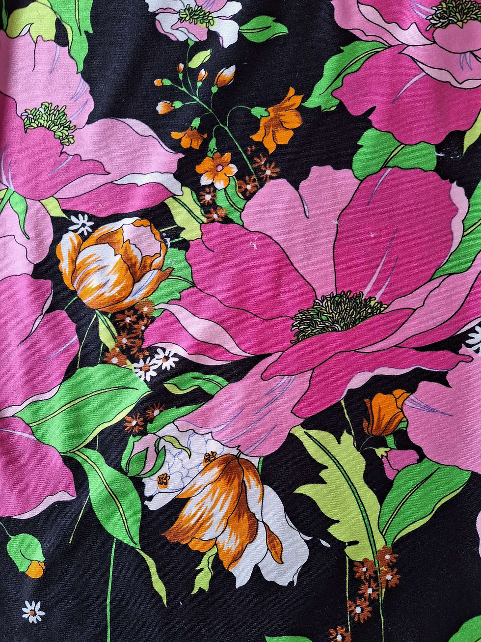 Thumbnail: 1970s Black and Pink Floral House Dress / Vintage Long Sleeve Maxi Gown - M