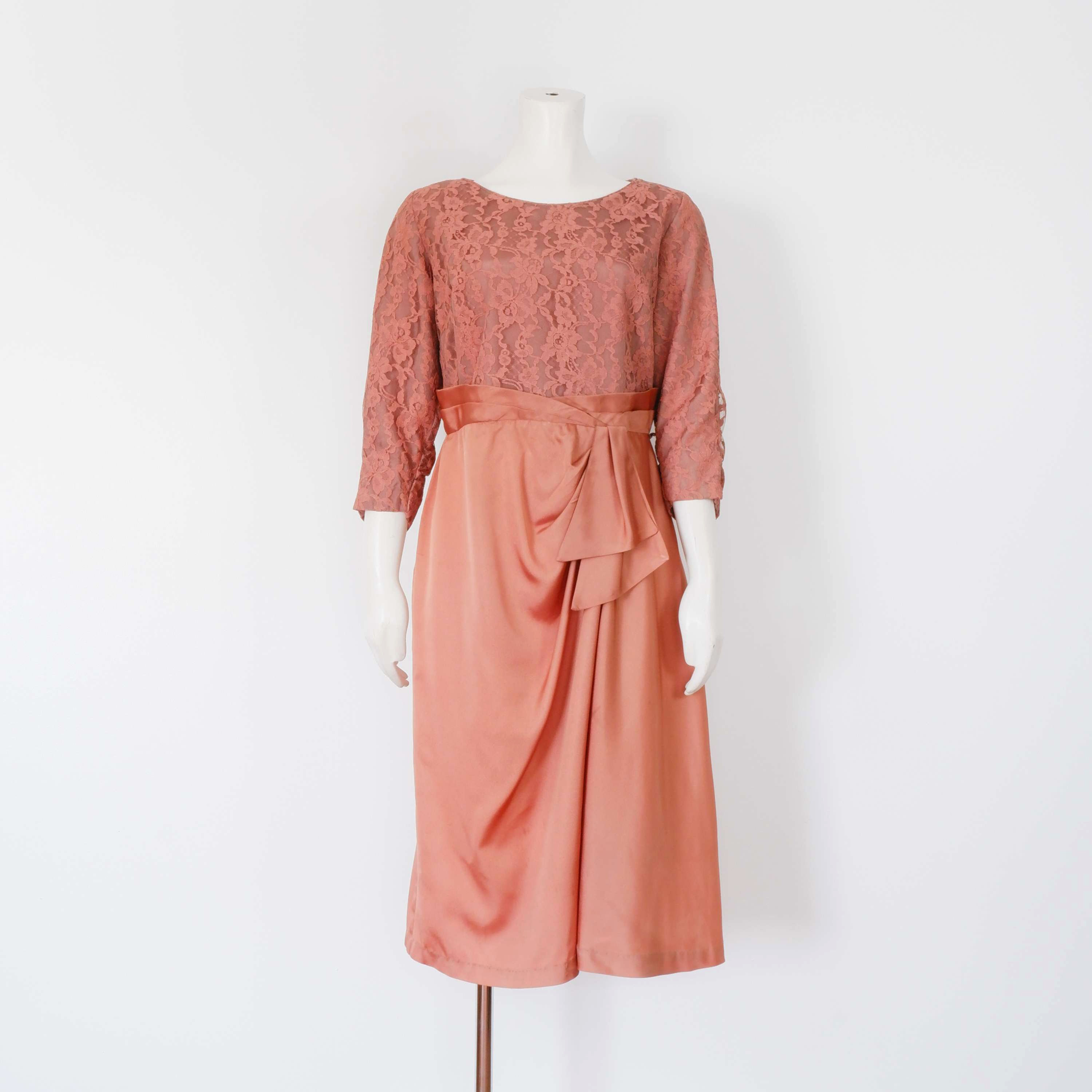 1950s Pink Lace Dress - Large, 3/4 Sleeve