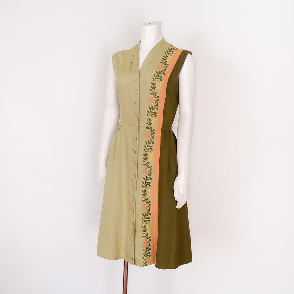 1950s Green and Pink Dress with Buttons - Small Carlye Moygashel