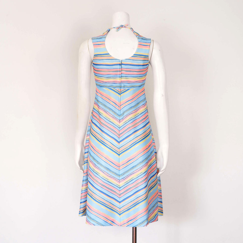 Thumbnail: 1970s Blue Mini Dress - Small, Rainbow Stripe