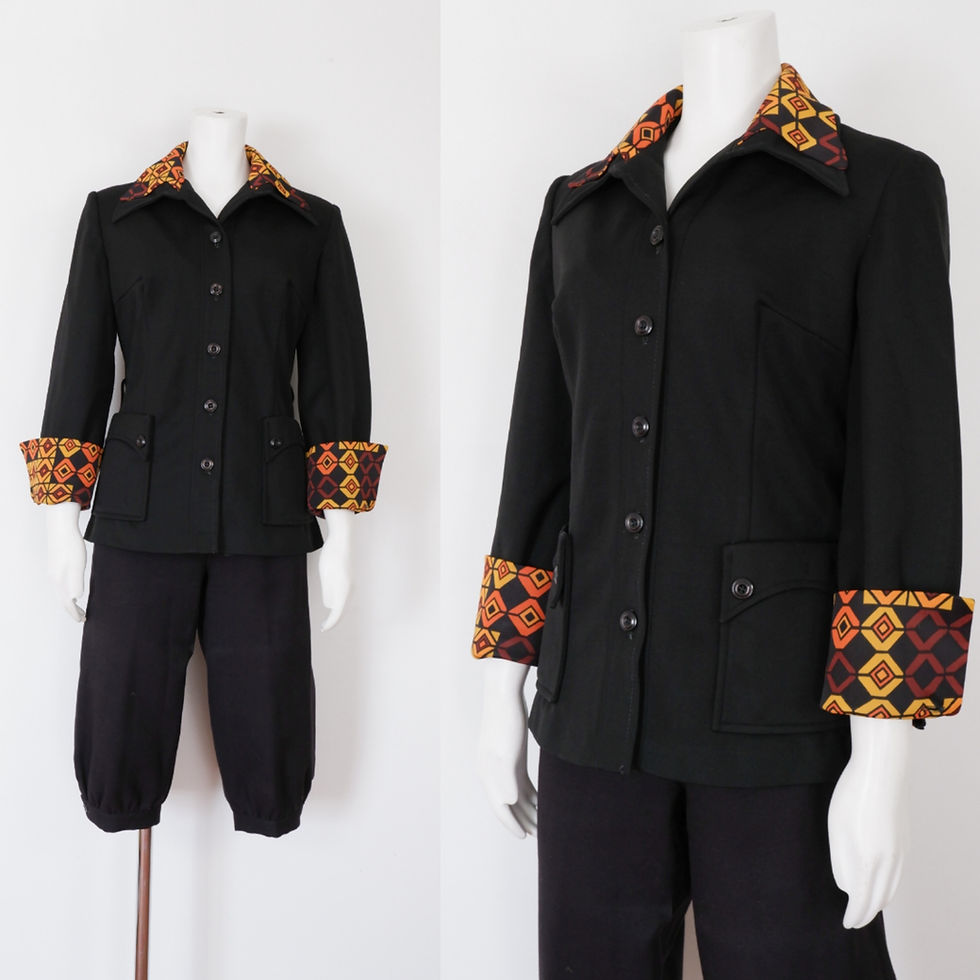 Vintage 1970s Black with Print Button Up Jacket by Panther