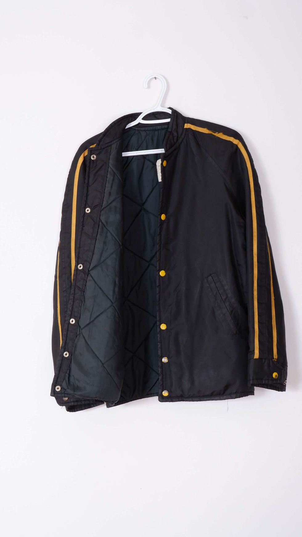 Thumbnail: 1970s Black Snap Button Quilted Windbreaker - S/M