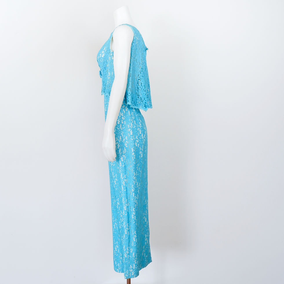 Thumbnail: 1960s Blue Lace Gown - Small
