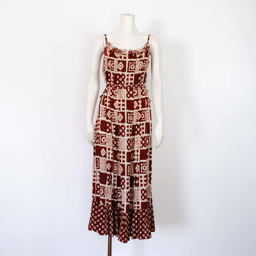 Thumbnail: Vintage Red Dress - Medium, Abstract Print with Tie Waist