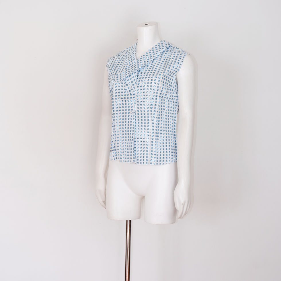 Thumbnail: 1950s Blue and White Sleeveless Blouse - Medium / Large